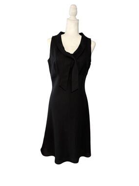NWT Marconi black linen blend sleeveless A-line dress with bowed collar - 6